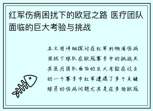 红军伤病困扰下的欧冠之路 医疗团队面临的巨大考验与挑战